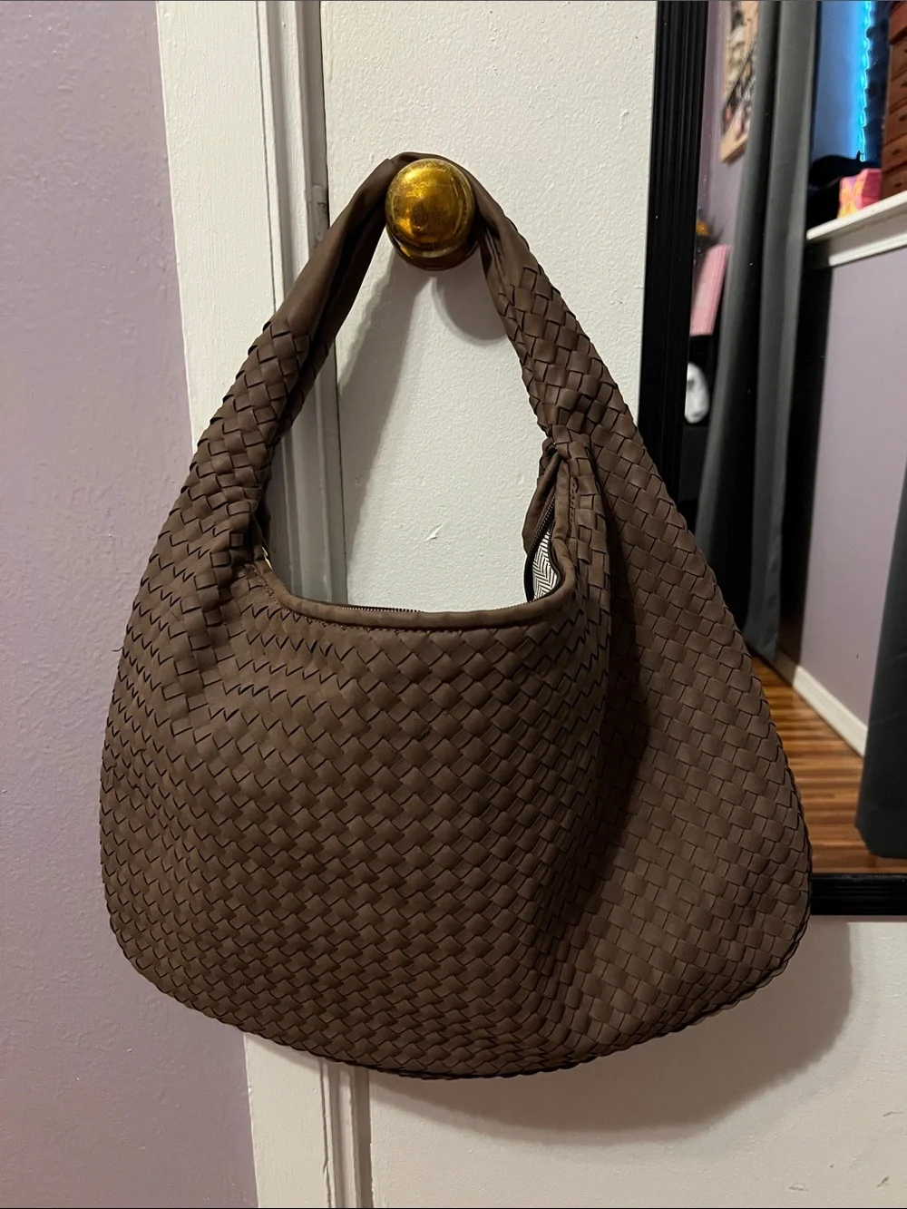 Woven Hobo Shoulder Bag - Brown